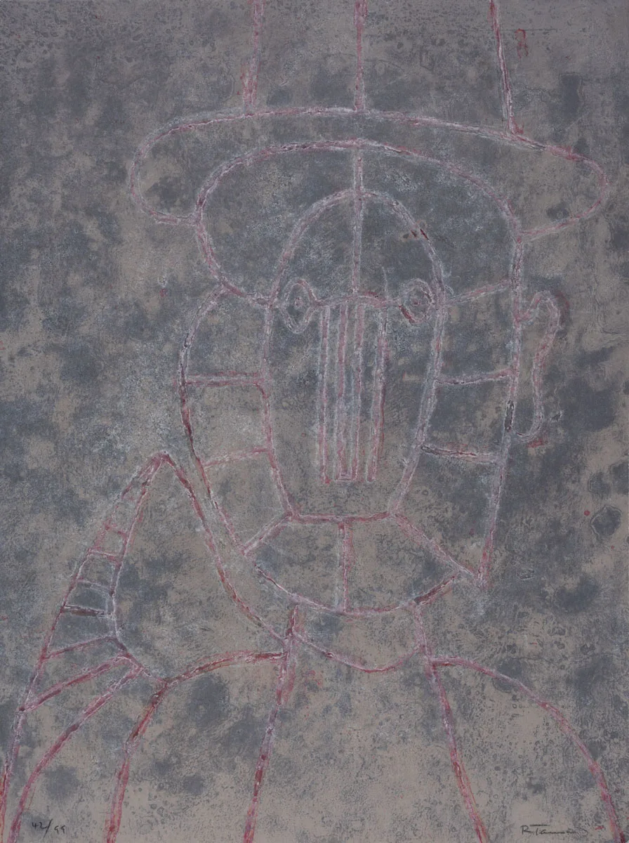 Rufino Tamayo, Cabeza en fondo gris, Aguafuerte, 76 x 56 cm, 1979