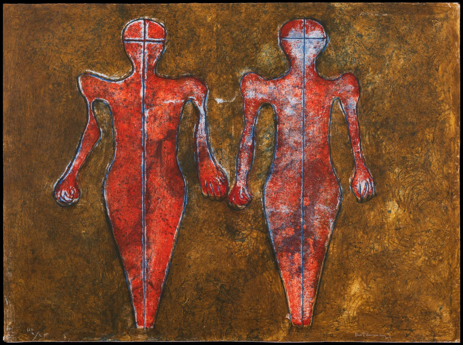 Rufino Tamayo, Dos figuras, Mixografía, 56.8 x 76.5 cm, 1976