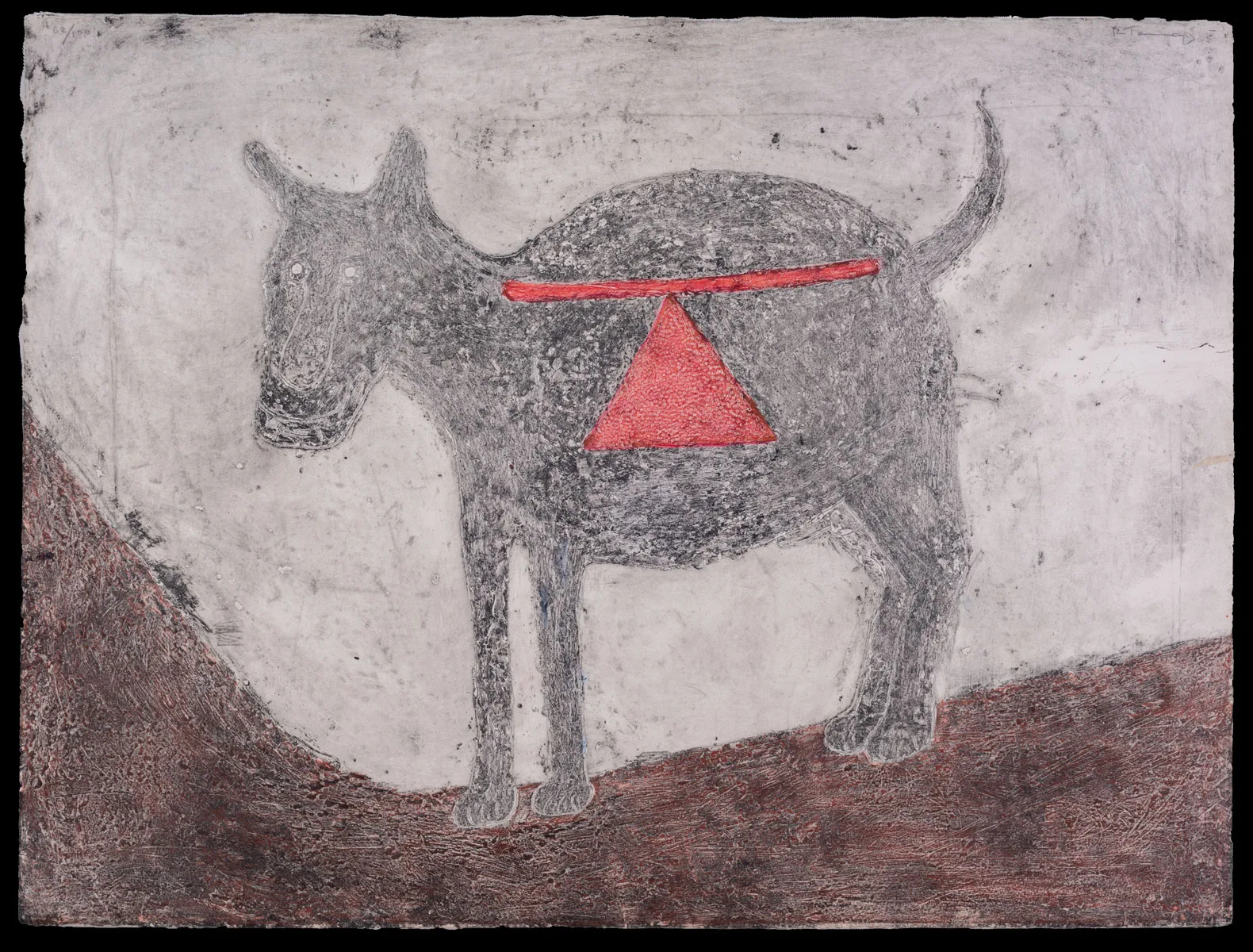 Rufino Tamayo, El perro mueve la cola, Mixografía 56.5 x 76.2 cm, 56.5 x 76.2 cm, 1974