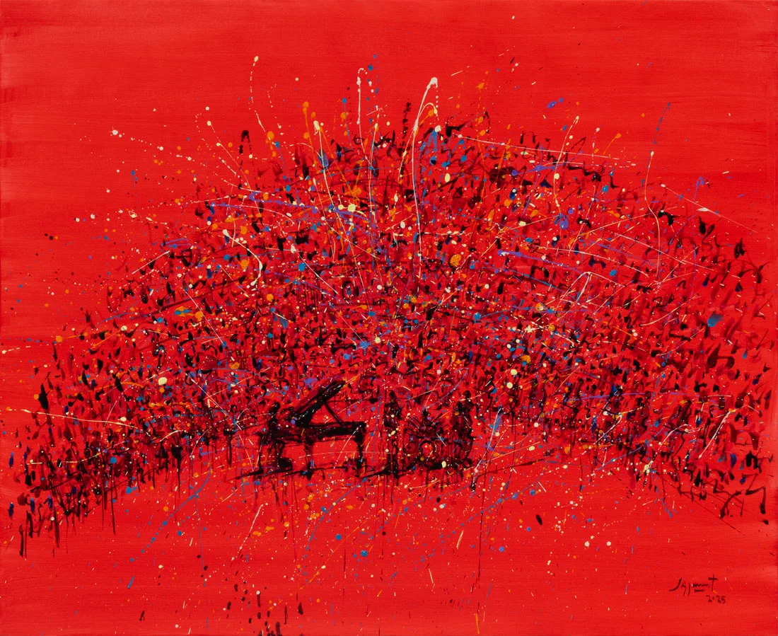 JAZZAMOART Cuarteto Coltrane con Orquesta Óleo sobre tela 91 x 111 cm 2025