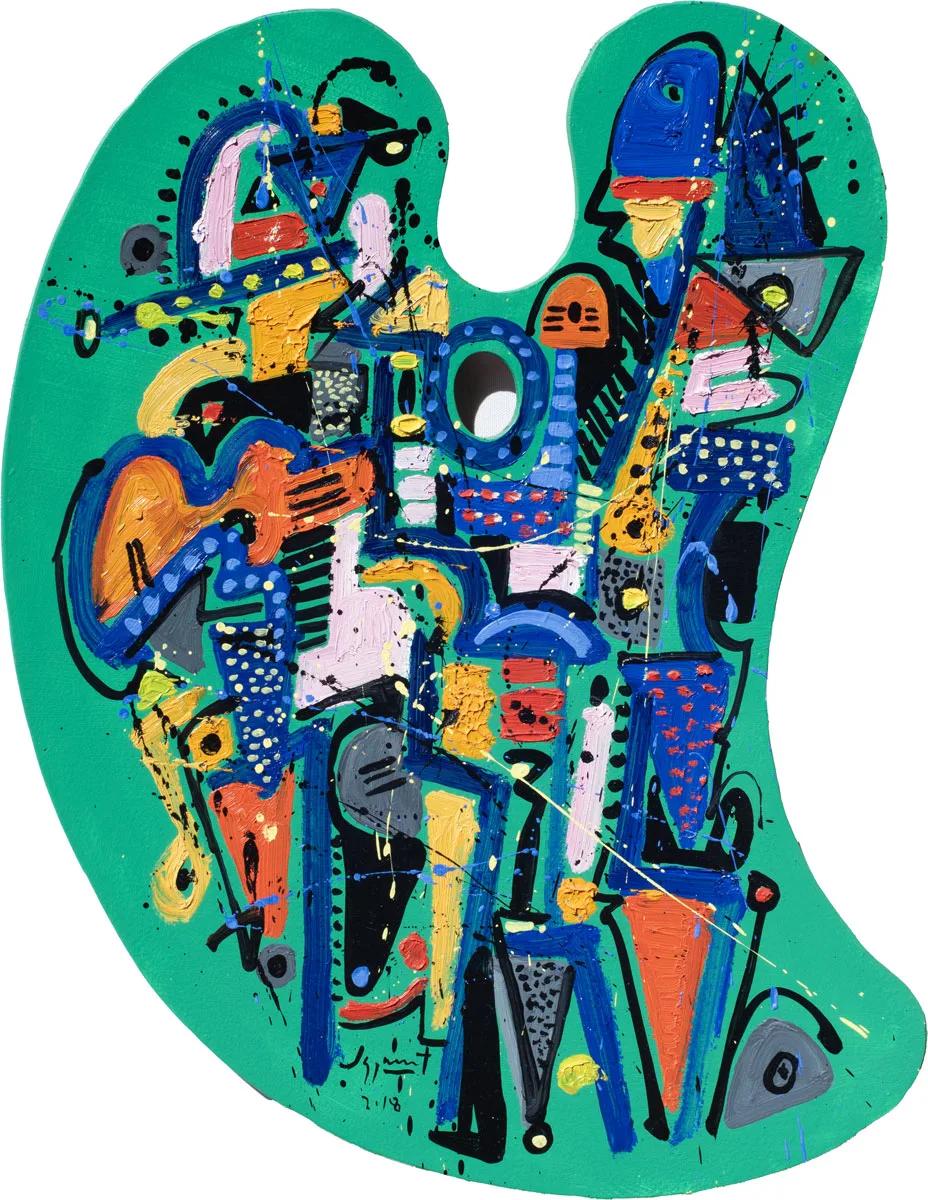 Jazzamoart Homenaje a Juan Gris 45.5 x 61 cm Paleta intervenida (Óleo sobre madera) 2018