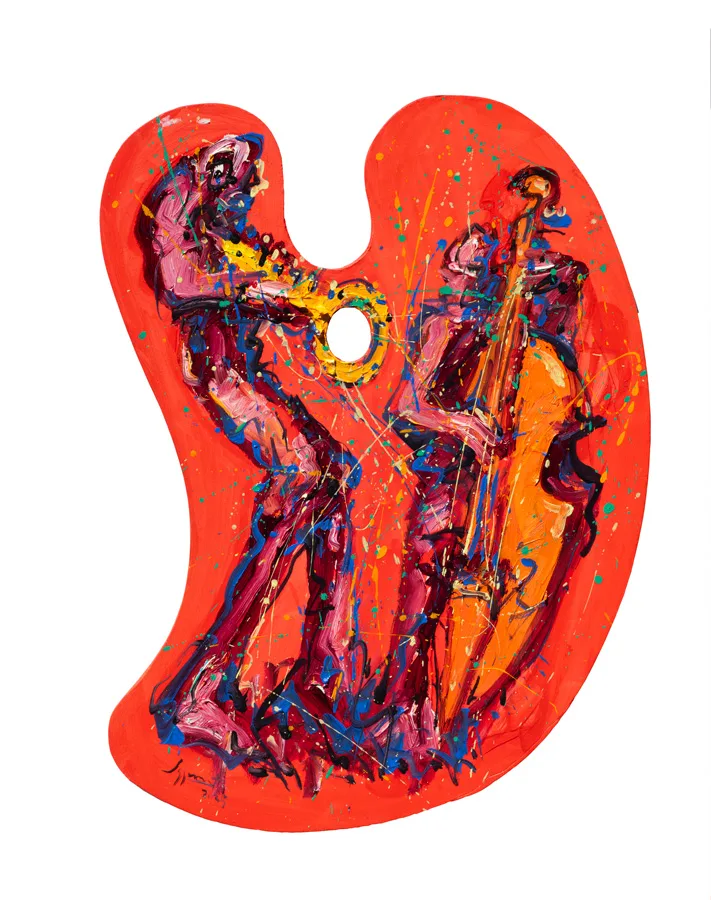 Jazzamoart Dueto Óleo sobre madera 65 x 50 cm 2025