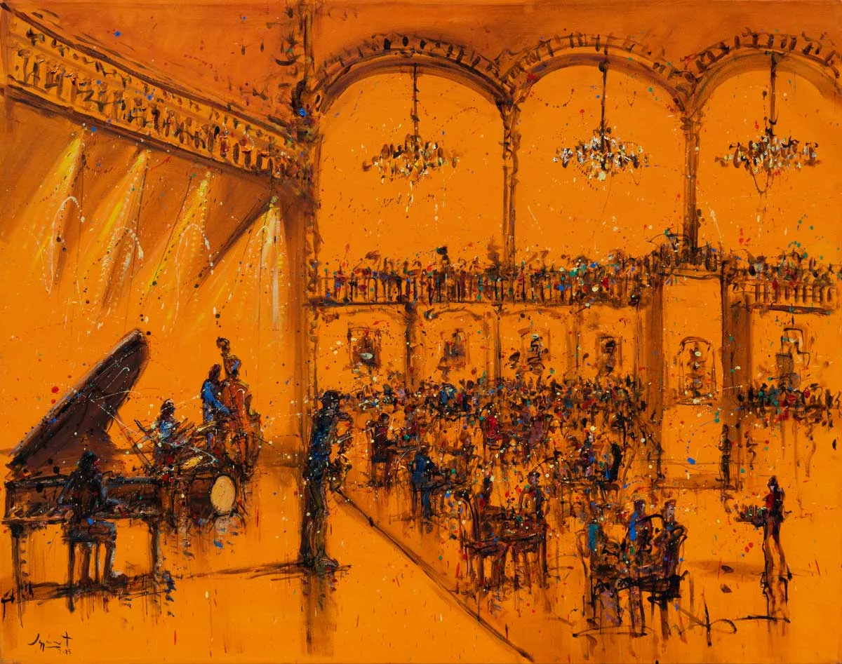 JAZZAMOART Cuarteto en el salón Versalles 120 x 150 cm Óleo sobre tela 2025